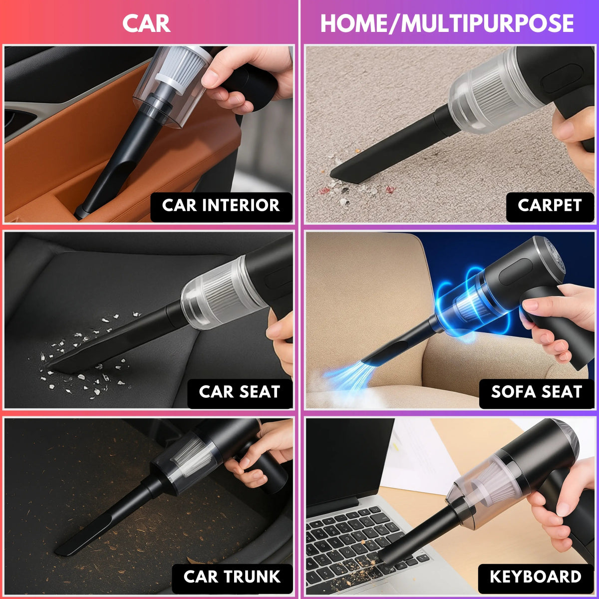 DustBlitz DuoPro Max™ | Dual-Mode Vacuum + Blower | Cordless, Portable & Hand-Sized | 12,000 Pa Suction - Deep-Cleans Car & Home in Seconds